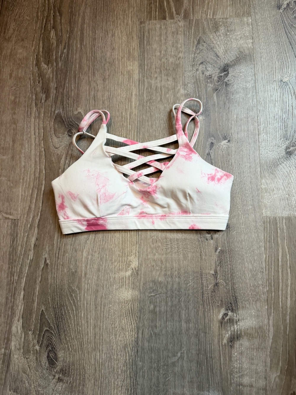 Bombshell Sportswear white and Pink Tie-Dye Crisscross Sports Bra